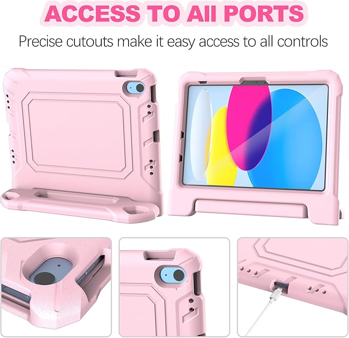 YIHE Kids Case for iPad (A16) 11th Generation 11 Inch 2025 & iPad 10th Generation 10.9 inch 2022, with Built-in Screen Protector and Handle Stand, Full Body Shockproof Protective Cover, LightPink