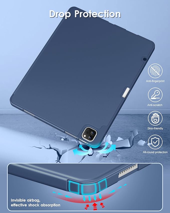 DTTO for iPad Air 13 Inch Case M4/M3/M2 2026/2025/2024, iPad Pro 12.9 Inch Case (6th/5th/4th/3rd Gen), Smart Slim Trifold Stand Soft Cover with Pencil Holder, Navy Blue