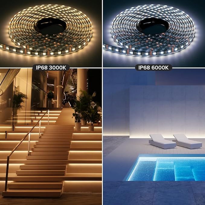 BTF-LIGHTING IP68 Waterproof Outdoor RGBW LED Strip 5050SMD RGB+Cool White(6000K-7000K) 4 Color in 1 DC24V 5m 16.4ft 60LED/m Multi-Colored Light White PCB Can Work Outdoor(No Adapter or Controller)