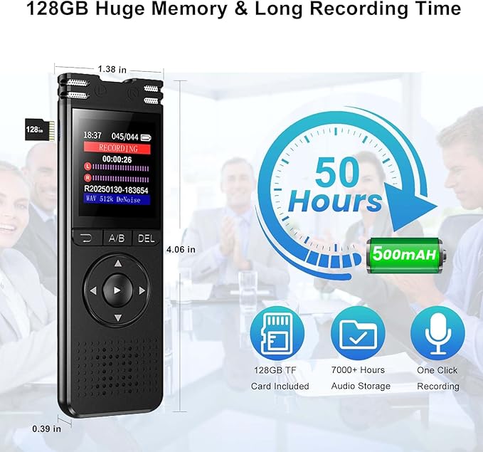 128GB Digital Voice Recorder with Playback Upgraded Voice Activated Recording with Premium Noise Reduction Dictaphone Device Perfect for Lectures Meetings Interviews