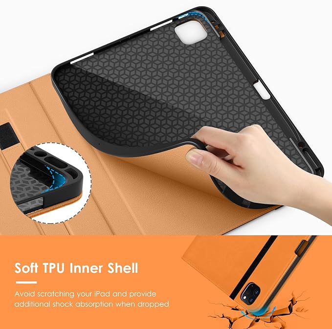 VIKESI Case for iPad Air 13 inch (M4) 2026 / (M3) 2025 / (M2) 2024,Premium Leather Folio,Apple Pencil Holder,Auto Sleep/Wake,Stand Cover - Orange