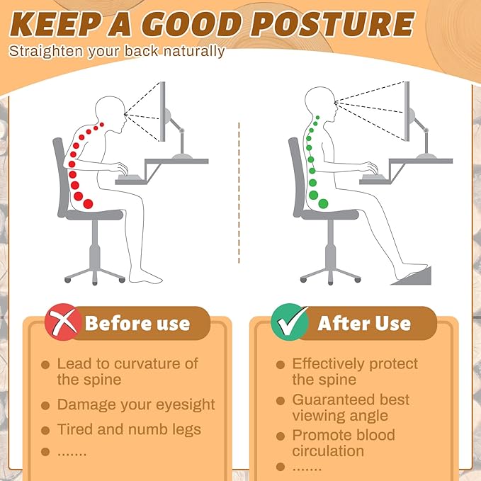 Yookeer Foot Rest Under Desk, Nursing Foot Stool Wood Desk Footrest Slanted Rest Nonslip Wooden Stool Chair Portable for Adults, Office Home Kitchen Bedroom Living Room Bathroom