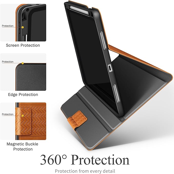auaua Case for iPad Pro 13 Inch (M5/M4) 2025/2024, PU Leather Case with Pencil Holder, Supports Pencil Pro and Pencil(USB-C), Adjustable Angles, Auto Sleep/Wake (Brown)