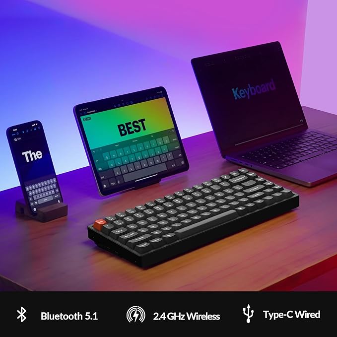 Keychron K2 Max QMK/VIA 2.4 GHz & Bluetooth Wireless Custom Mechanical Keyboard for Mac/Windows/Linux, 75% Layout Keyboard RGB Backlight with Aluminum Brown Switch - Black