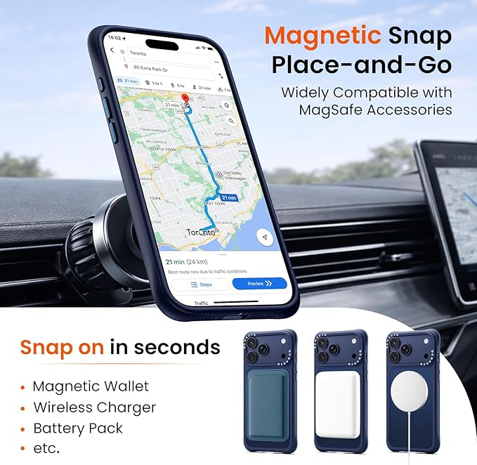 ORNARTO Magnetic for iPhone 17 Pro Max Case, 20FT Military-Grade Drop Protection, Compatible with MagSafe, Slim Shockproof Translucent Matte Phone Case for iPhone 17 Pro Max 6.9", Dark Blue