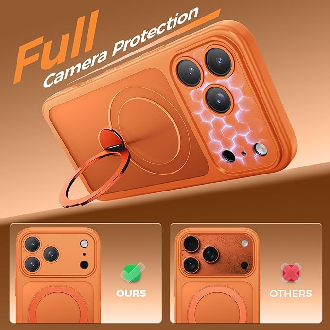 for iPhone 17 Pro Max Case [ 360° Spin Magnetic Stand] [Full Camera Protection] Compatible with Magsafe, 15FT Military-Grade Protection, Translucent Anti-Slip Phone Case 6.9'', Cosmic Orange