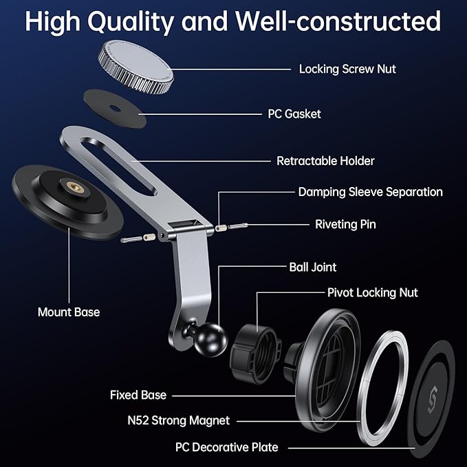 SYNCWIRE Fits MagSafe Car Mount for Universal Dashboard, Tesla Screen, Magnetic Phone Holder for Car,Foldable Aluminum Alloy Arm,Super Stable Car Mount for iPhone 17 Pro Max 16 15 14 13 12&All Phones