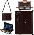 Handbag Case for iPad Pro 11" 2022/2021/2020 & iPad Air 11" M3 M2, Techcircle Folio Stand PU Leather Hand Strap Protective Cover, Crossbody Pencil Holder Card Slots Wallet Case, Dark Brown