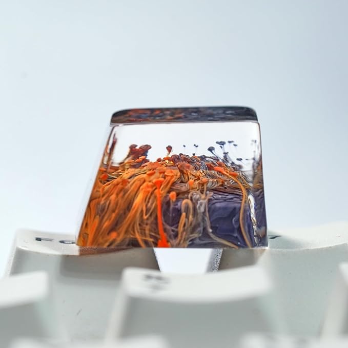 Ocean Coral Artisan Keycap Black and Red Coral Reef R1 OEM Profile Custom Keycaps 1U ESC Handmade Gaming Resin Key Cap Cherry MX Switch Compatible Mechanical Keyboard Lover Gift
