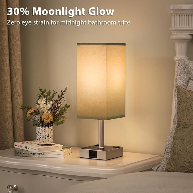 aooshine Dark Grey Touch Lamps Set of 2 - Nightstand Lamp with USB-C + A Charge Ports & AC Outlets, 3-Way Dimmable Bedside Lamp, Small Table Lamp Light for Bedroom (Bulb Included)