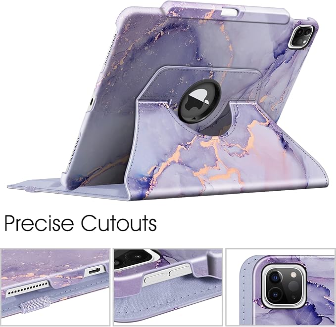Fintie Rotating Case for iPad Pro 12.9-inch 6th Generation 2022-360 Degree Swiveling Protective Cover with Pencil Holder, Auto Sleep/Wake, Also Fit iPad Pro 12.9" 5th/4th/3rd Gen, Lilac Marble