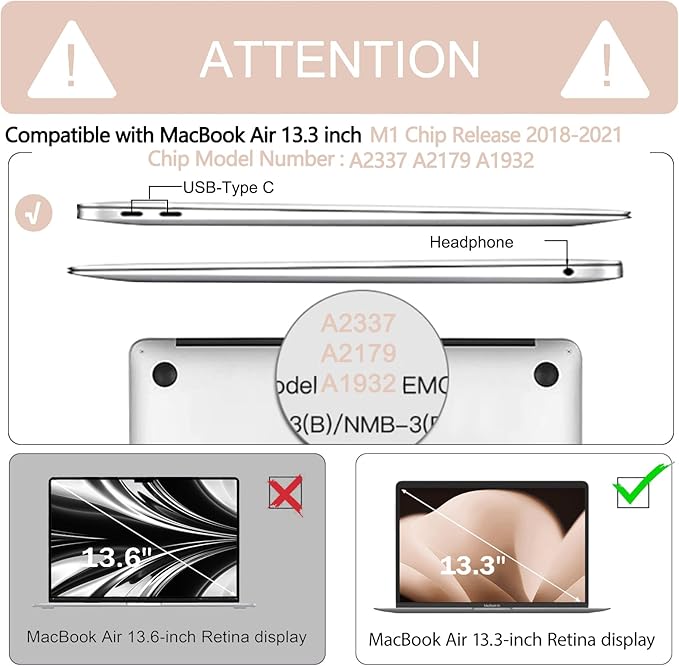 Anban Compatible with MacBook Air 13 inch Case M1 2021 2020 2019 2018 A2337 A2179 A1932 Touch ID, Matte Plastic Hard Shell + 2 Keyboard Cover + Screen Protector for MacBook Air 13.3 inch Case, Camel