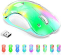 memzuoix 2.4G Wireless Mouse with Customizable Cover & 9-Color LED - Rechargeable Ergonomic, 1400 DPI, 5 Buttons, USB Receiver for PC/Mac - Green