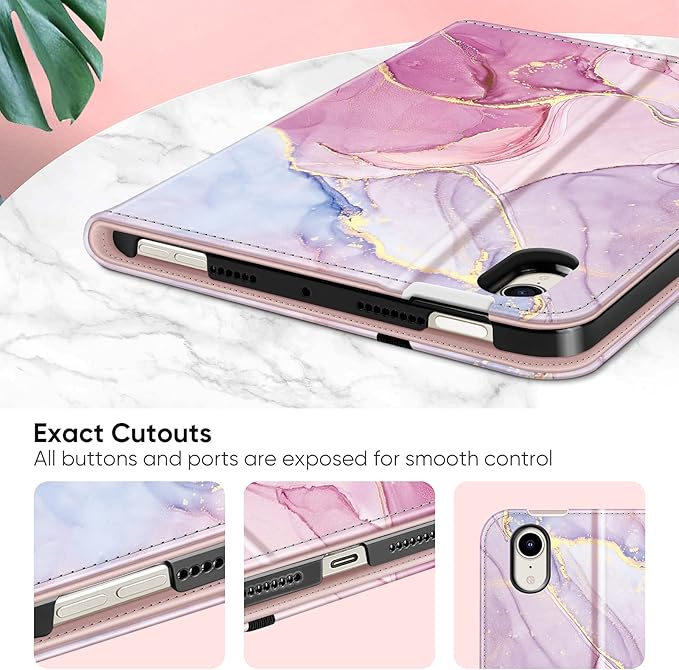 Fintie Folio Case for iPad Mini 7 (A17 Pro, 7th Generation) 2024 / iPad Mini 6 (6th Gen) 8.3 Inch, Multi-Angle Smart Stand Cover with Pencil Holder & Pocket, Auto Sleep/Wake, Dreamy Marble