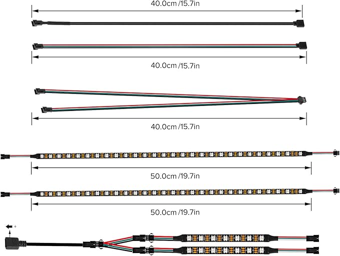 BTF-LIGHTING WS2812B IC PC Light Strip 2PCs 19in Individually Addressable for 5V 3Pin LED Headers for Asus Aura, Gigabyte RGB Fusion, MSI Mystic Light