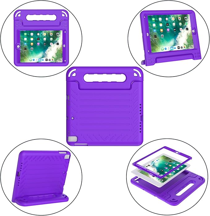 AVAWO Kids Case for iPad 9.7 2017/2018 & iPad Air 2 with Built-in Screen Protector - Light Weight Shock Proof Convertible Handle Stand Friendly Kids Cover for 9.7 iPad 5th & 6th Gen, Purple