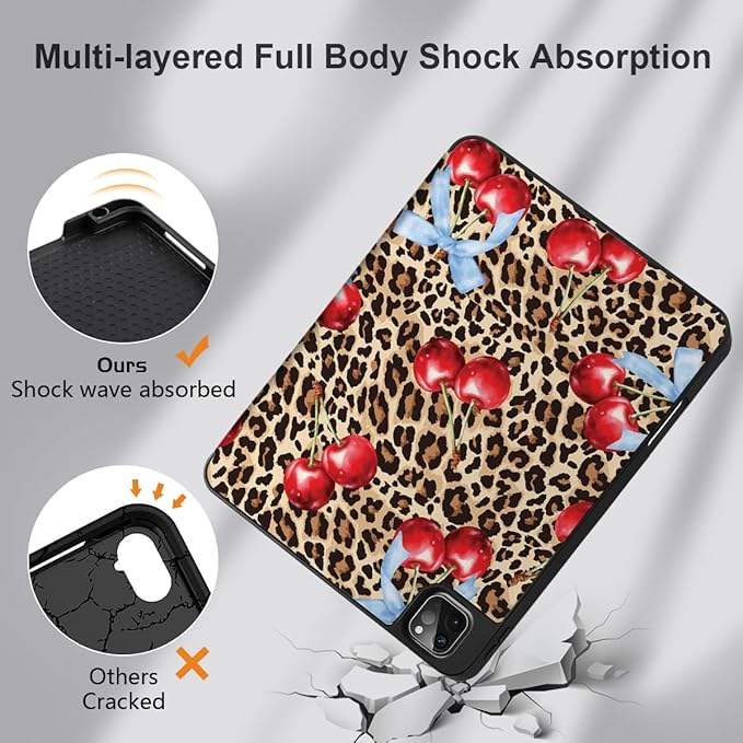 DONGKE Case for iPad Pro 12.9 inch 6th Generation 2022, Built-in Pencil Holder + Trifold Stand + Auto Wake/Sleep + Protective Cover for iPad Pro 12.9 5th/4th/3rd Gen- Leopard