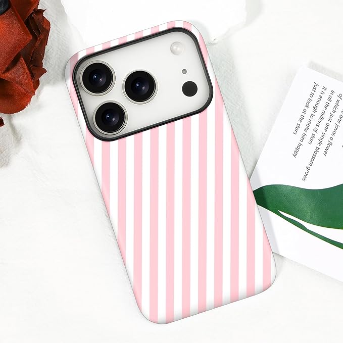Magnetic for iPhone 17 Pro Max Case Cute Diagonal Stripes Phone Case, Shockproof Slim TPU and Hard PC Protective Phone Cover Compatible with MagSafe Designed for Women Girls,Pink