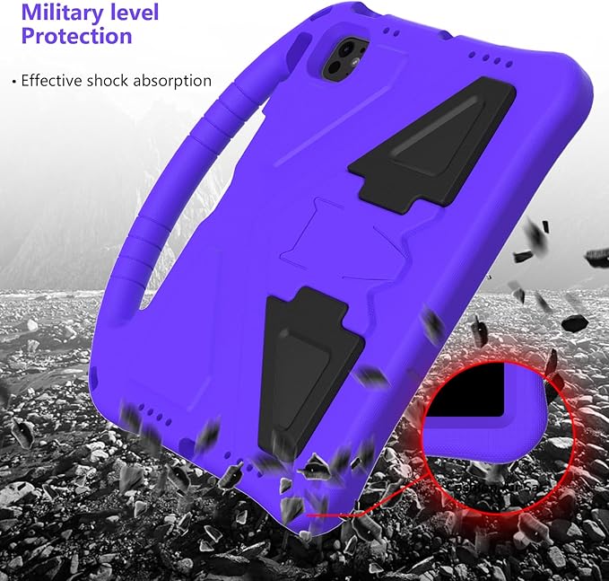Kids Case for iPad Pro 11-inch (M5) 2025/(M4) 2024, Air 11" 2026 M4/M3/M2 Case with Pencil Holder, Techcircle Lightweight Shockproof EVA Foam Handle Stand Anti-Slip Grip Rugged Cover, Purple