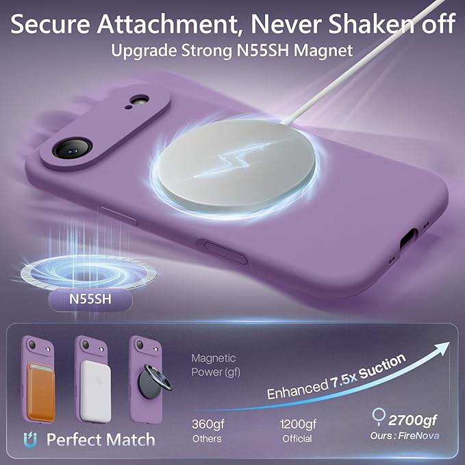 FireNova Magnetic for iPhone Air Case, Compatible with MagSafe, [Integrated Silicone Camera Control Button] [Camera Protection] Microfiber Lining Phone Case for iPhone 17 Air, 6.5", Light Purple