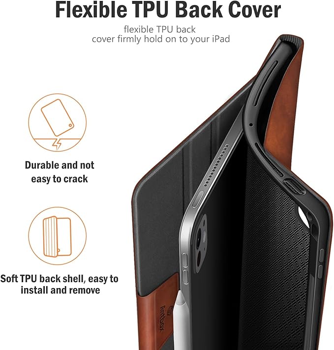 Antbox for iPad Pro 13 Inch Case M5 2025/M4 2024, Built-in Pencil Holder, Supports Pencil Pro/(USB-C), Auto Sleep/Wake, PU Leather (Brown)
