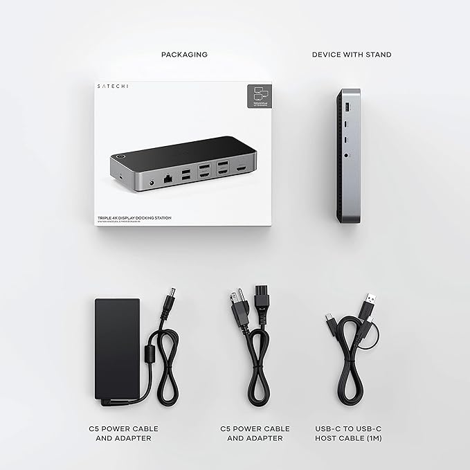 Satechi 13 in 1 Triple 4K USB C Docking Station, 100W Charging, 2 DP, 3 HDMI, 2 USB C, 3 USB-A, Gigabit Ethernet, and Audio Jack for Mac/Windows, MacBook Air/Pro, DisplayLink Required