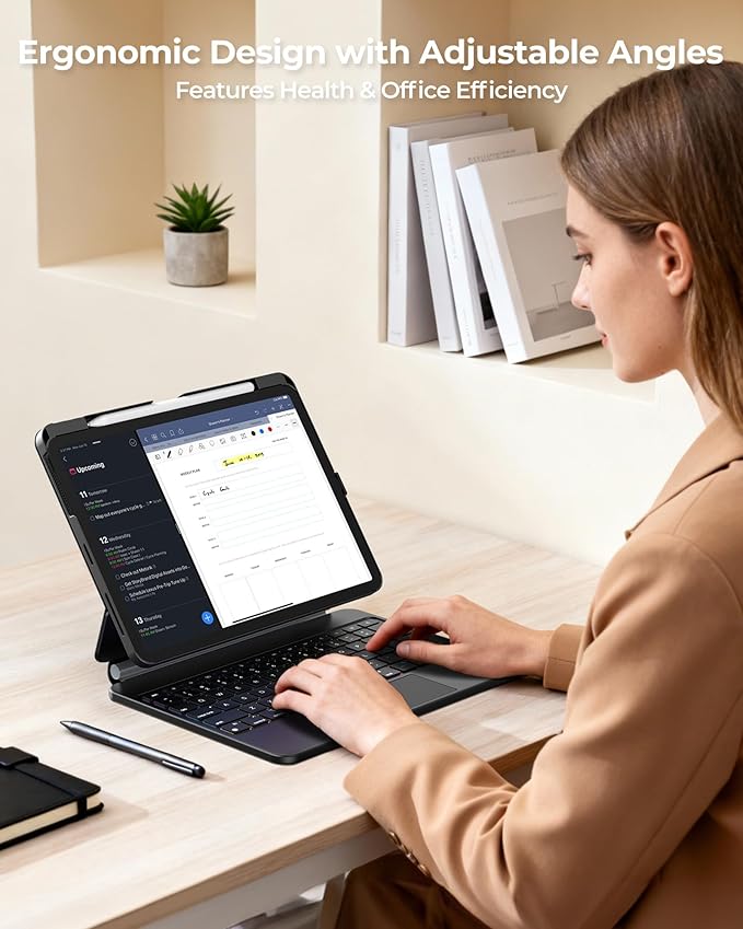 SIBEITU Keyboard Case for iPad Air 11 Inch M4/M3/M2 (2026/2025/2024) & iPad Pro 11” 2018-2022/Air 5th/4th Gen, Detachable Case with Contact Connector, Easy-Set Magnetic Stand, Backlit Keyboard, Black