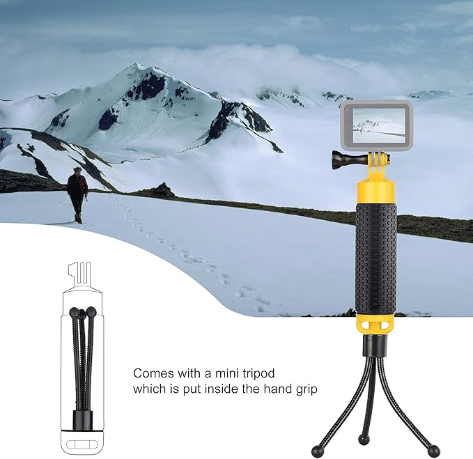 Floating Hand Grip Underwater Handle Mount with Detachable Tripod Stand for GoPro Hero 13 12 11 10 9 7 8 6 5 4 Max Mini Session DJI Action Camera Ideal for Diving Snorkeling Swimming Sport