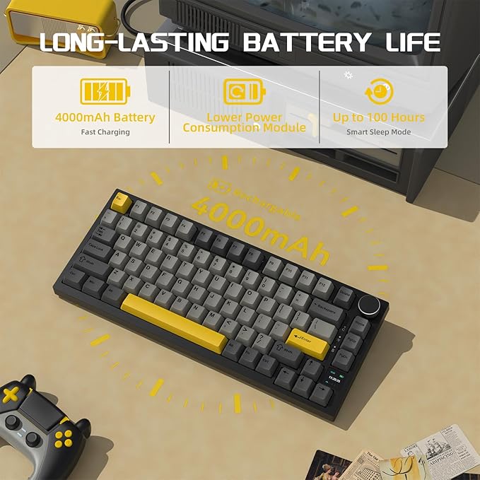 Attack Shark ajazz AK820 Pro Wireless Mechanical Gaming Keyboard TFT Display & Knob Hot Swappable Bluetooth 5.1/2.4G hz/Type-C Gasket-Mounted RGB Backlit Custom Keyboard for PC/Win(Black/Gift Switch)