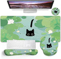 Blusabaca Mouse Pad Desk Pad, Cat Lotus Leaf Desk Mat Large Gaming Mouse Pad with Wrist Rest Cute, Keyboard Pad Wrist Rest Ergonomic, Cup Coaster, Work Home Accessories Office Supplies Decor