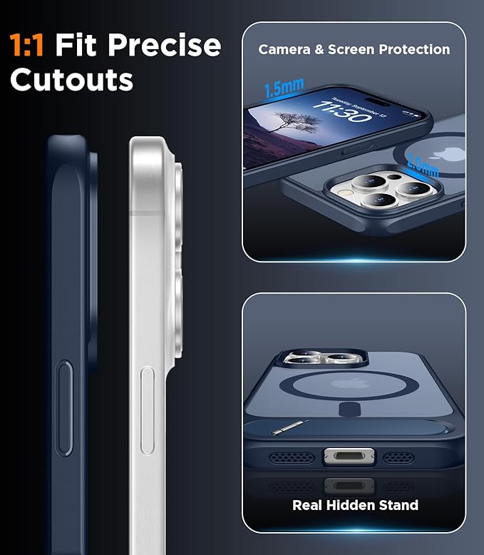 Magnetic Compatible with iPhone 15 Pro Max Case, [Built-in Invisible Kickstand][Compatible with MagSafe] [Military Grade Shockproof] Slim Translucent Matte Phone Case for iPhone 15 Pro Max 6.7"