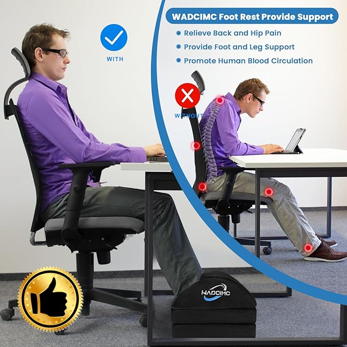 Foot Rest for Under Desk at Work, Warmer Feet Pocket Footrests,Foot Stool with Washable Cover,Comfortable Footrest with 3 Adjustable Heights, for Office Gaming Chair, for Leg Support, XL(18IN)