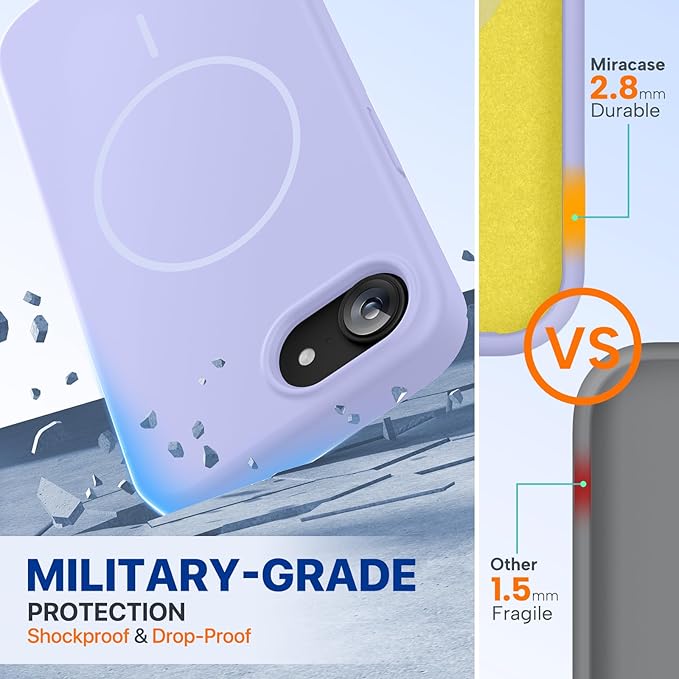 Miracase Magnetic for iPhone 17e Case & iPhone 16e Case, [Soft Anti-Scratch Microfiber Lining], Compatible with MagSafe, Silicone Shockproof Protection Phone Case for iPhone 17e/16e, Light Purple