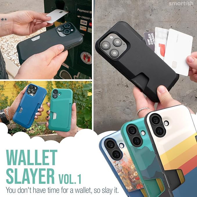 Smartish® iPhone 16 Plus Wallet Case - Wallet Slayer Vol. 1 [Slim + Protective] Credit Card Holder - Drop Tested Hidden Credit Card Slot Cover for Apple iPhone 16 Plus - Blues on The Green