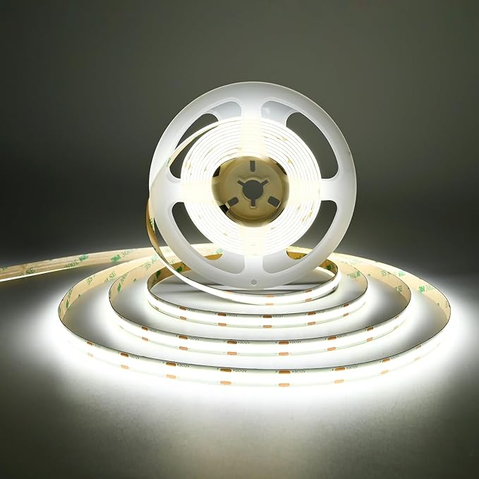COB LED Strip Lights DC 12V LED Strip Flexible Super Bright LED Strips,16.4ft 6500K White,CRI 90+,2400LEDs High Density Uniform Light for Bedroom Home Room Decor (No Adapter or Controller)
