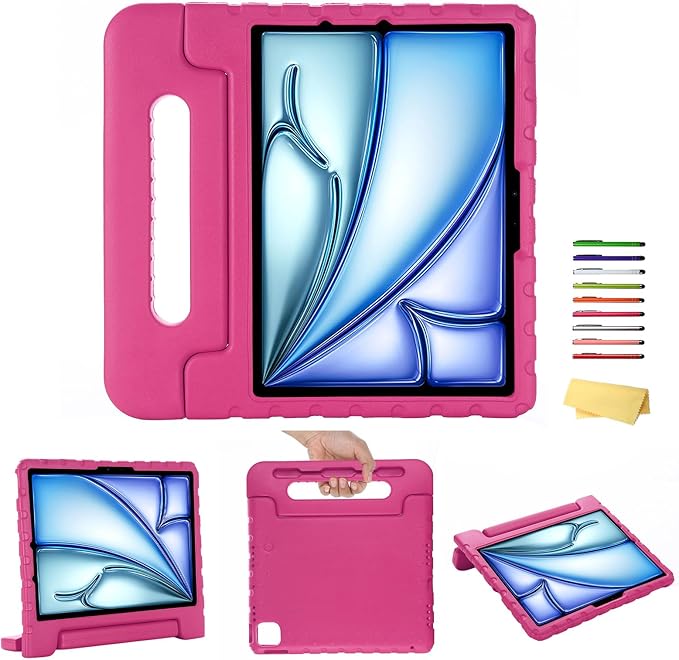 Kids Case for iPad Air 11-inch M3/M2 & iPad Pro 11 inch Case M5/M4 (2025/2024) with Pencil Holder/Kickstand Lightweight Convertible Handle Stand EVA Shockproof Rugged Protective Cover, Black