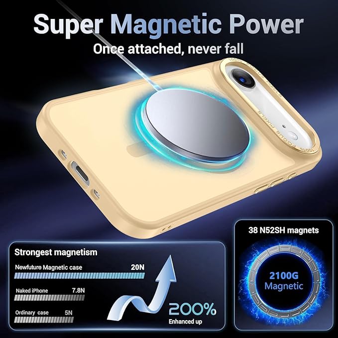 Newfuture Magnetic for iPhone Air Case [Compatible with Magsafe] [Military Grade Drop Protection] Translucent Matte Anti-Scratch Shockproof Protective Phone Cover 6.5 Inch, Creamy Yellow
