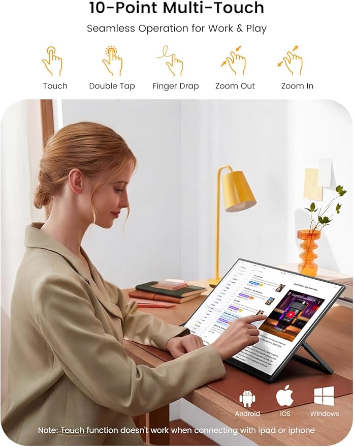 UPERFECT Portable Monitor Touchscreen 15.6'', Laptop Monitor with Bluetooth Keyboard, Built-in 8000mAh Battery | Adjustable Stand | Speakers, Ultra-Slim External Screen for Phone, Game Console