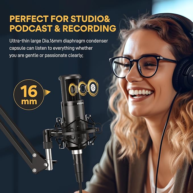 MAONO XLR Condenser Microphone, Professional Cardioid Studio Mic with Boom Arm, Pop Filter, Compatible with Audio Interface and Mixer for Streaming, Podcasting, Vocal Recording, Music, PM320S