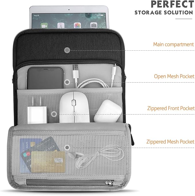MoKo 8-9 Inch Tablet Sleeve Bag Carrying Case with Storage Pockets Fits New iPad mini (A17 Pro) 8.3" 2024, iPad mini 6/5/4/3/2/1th 8.3"/7.9" 2021-2012, Galaxy Tab A7 Lite 8.7" 2021, Black & Gray