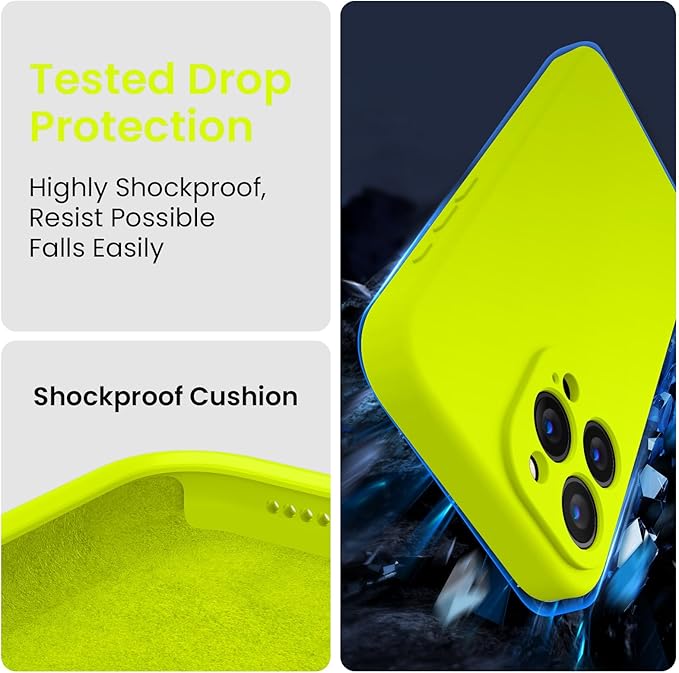 FireNova Designed for iPhone 15 Pro Case, Silicone Upgraded [Camera Protection] Phone Case with [2 Screen Protectors], Soft Anti-Scratch Microfiber Lining Inside, 6.1 inch, Fluorescent Green