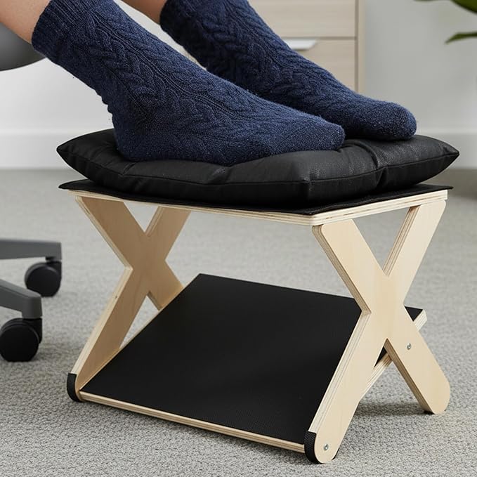 Foot Rest for Under Desk at Work, Non-Slip Wooden Under Desk Footrest, Ergonomic Foot Stools for Office Home (Black, OneSize)