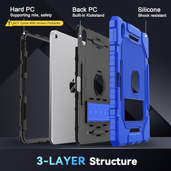 Grifobes for iPad A16 Case 11th Generation 11 inch 2025 / iPad 10th Generation Case 10.9 inch 2022, Heavy Duty Military Grade Shockproof Cover with Pencil Holder for i Pad 11/10 Gen (Deep Blue)