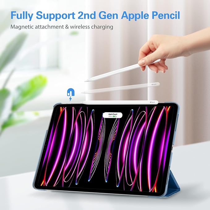 ProCase Smart Case for iPad Pro 12.9 2022/2021/2020/2018, Slim Stand Hard Back Shell Smart Cover for iPad Pro 12.9" 6th Gen/5th Gen/4th Gen/3rd Gen -Blue
