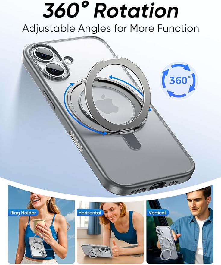 MAGIC JOHN 360° Rotatable Magnetic Invisible Stand for iPhone 17 Case [Camera Control Button] [Compatible with MagSafe] 16FT Shockof for iPhone 17 Case with Kickstand, Gray