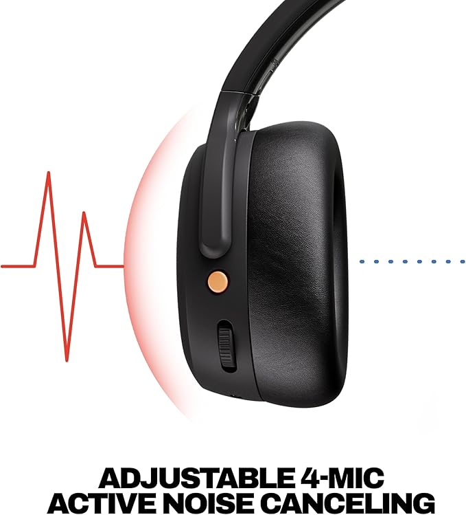 Skullcandy Crusher ANC 2 Wireless Over-Ear Bluetooth Headphones with Extra USB-C Charging Cable, Multi-Sensory Bass, Active Noise Cancelling, 60 Hours Battery, Microphone iPhone Android - True Black
