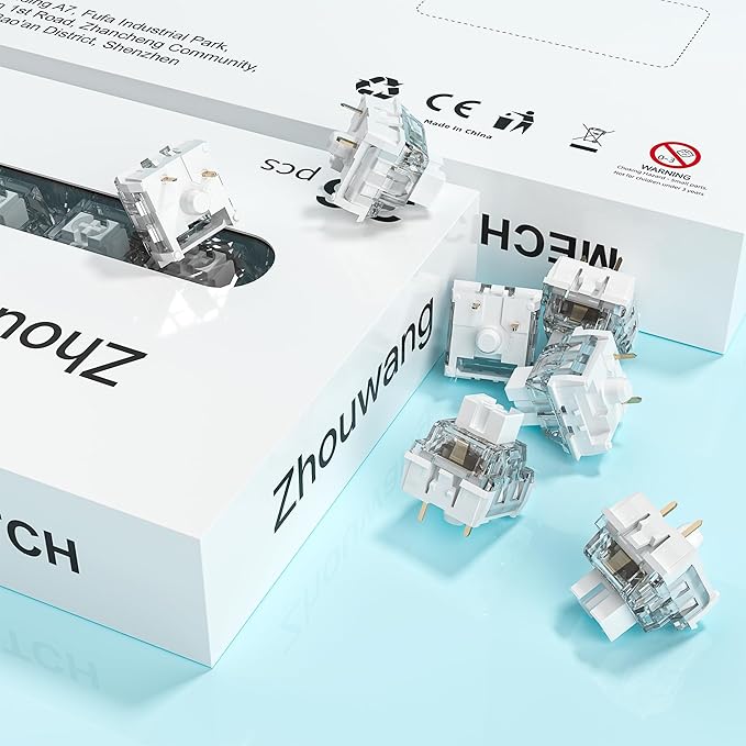Zhouwang 20 PCS White Shark Clicky Mechanical Keyboard Switches,3-Pin Hot-Swappable Pre-Lubricated Switches,Crisp Click Sound for Gaming Keyboards & 3D Print Accessories