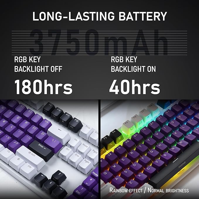 iRocks K74R Wireless RGB Illuminated Mechanical Gaming Keyboard, Hot-Swappable Switches, Floating Design, PBT 107 Keys NKRO, Detachable USB-C Cable - White Amethyst (Brown Switches)