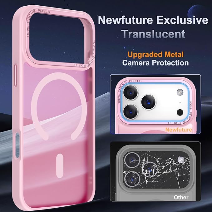 Newfuture Strong Magnetic Compatible with iPhone 17 Pro Max Case [13 FT Military Drop Protection] [Compatible with Magsafe] Translucent Matte Shockproof with Anti-Fingerprint Phone Case, Chalk Pink