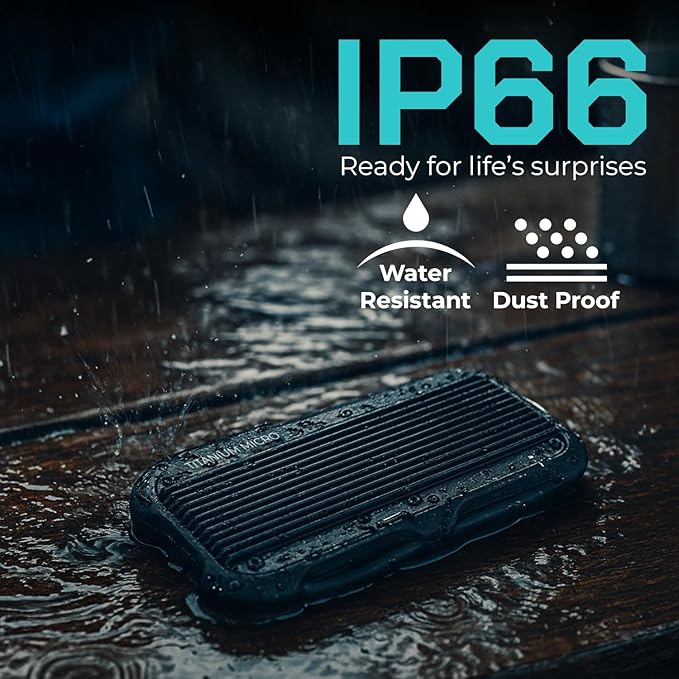 Titanium Micro External SSD 500GB - Mercury Portable SSD, Up to 1000MB/s, USB 3.2 Gen 2 USB-C USBA, Rugged IP66 Water Resistance, Drop Proof, External Solid State Drive Slim and Lightweight Storage